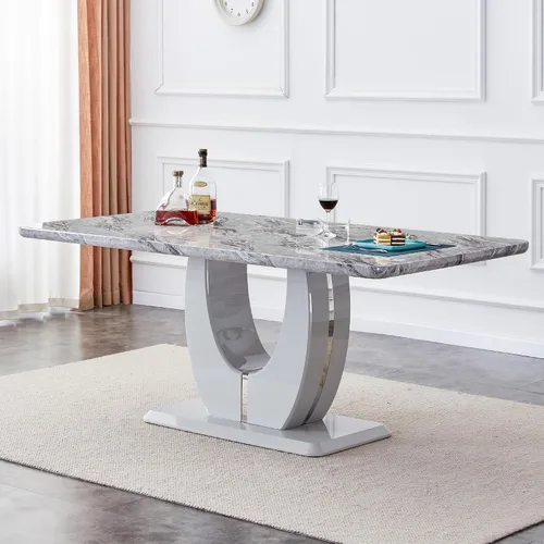 Vista 5 de HomVent Juegos de mesa de comedor y sillas de mármol modernos para 6 personas, mesa rectangular de mármol con 6 sillas de piel sintética