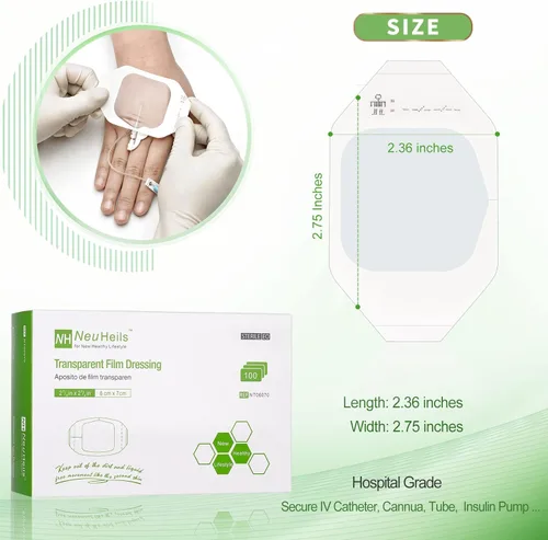 Vista 2 de NeuHeils Apósito de película transparente de 2 3/8 x 2 3/4 pulgadas, paquete de 100 vendajes impermeables para cubrir heridas, cinta transparente