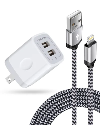 Vista 17 de AILKIN Cargadores de iPhone, [certificado Apple MFI] Cable Lightning trenzado de 6 pies de largo + cargador de pared USB, cable de alimentación