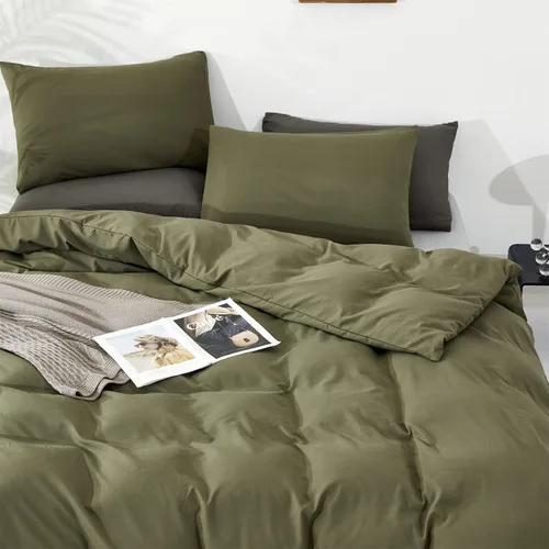 Vista 399 de CLOTHKNOW Juego de edredón de 3 piezas a cuadros color beige óxido, tamaño Full, juego de ropa de cama de cuadros edredón terracota con 2 fundas