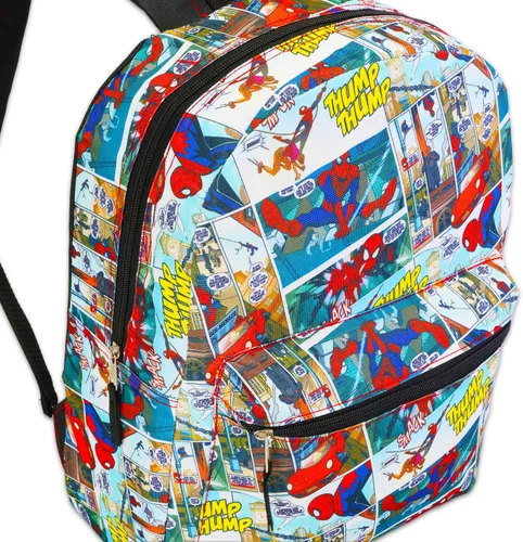 Vista 5 de Marvel Mochila Spiderman para niños y niñas, paquete de 2 piezas con mochila escolar de Spiderman de 16 pulgadas con calcomanías