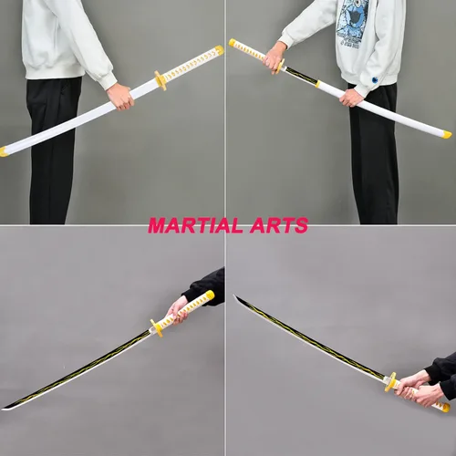 Vista 6 de Espada de anime Demon Slayer de 41 pulgadas, con cinturón, espada Zenitsu, espada Tanjirou y espada Rengoku, varios estilos disponibles