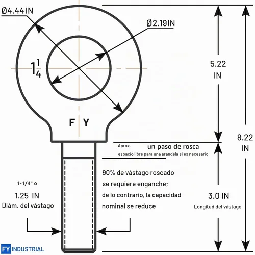 Vista 2 de Perno de Ojo de Hombro para Elevación de 1-1/4"-7 X 3 Autocolorido