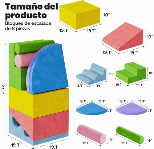 Vista 2 de Teckid - Bloques de escalada de espuma suave de 8 piezas para niños pequeños de 1 a 3 años Multicolor