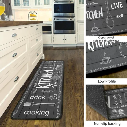 Vista 4 de Juego de 2 alfombras de cocina, antideslizantes, lavables, de microfibra, para cocina, cocina, cocina, cocina, cocina, lavandería, lavable a