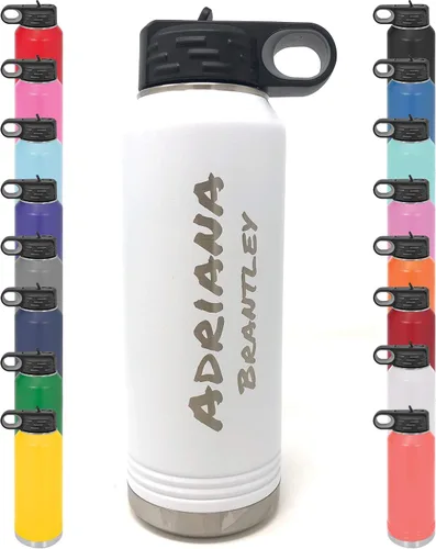 Vista 14 de Botella de agua personalizada con recubrimiento en polvo de 32 onzas, de acero inoxidable con doble pared aislada al vacío, grabado personalizado