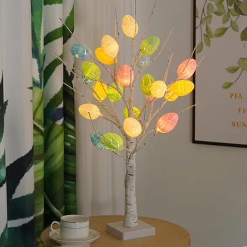 Vista 69 de Lámpara de árbol de Pascua iluminada, decoración de Pascua para mesa, mini árbol de abedul artificial, decoración de bonsái para dormitorio, mesita