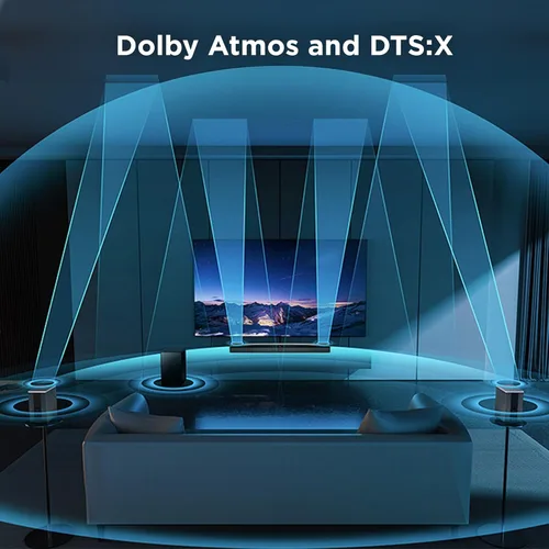 Vista 3 de TCL Q85H Q Class 7.1.4 Barra de sonido de canal con Dolby Atmos, DTS:X, tecnología Ray Danz, subwoofer inalámbrico, altavoces envolventes