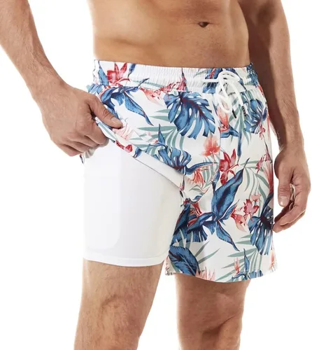 BRISIRA Trajes de baño para hombre con entrepierna de 5 pulgadas, forro de compresión, pantalones cortos de playa para natación, traje de baño de