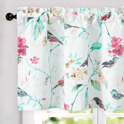 Vista 12 de VOGOL Cenefa de pájaro y bayas, decoración clásica de ventana de campo americano con estampado botánico, cortina de bolsillo para barra fácil