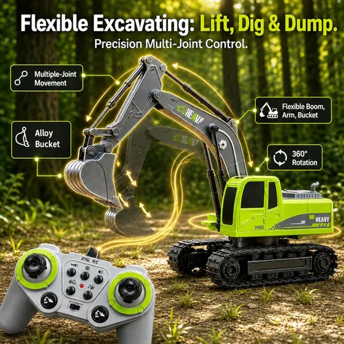 Vista 4 de 2-in-1 1:12 RC Semi Truck & Excavator Toy with Lights & Sounds