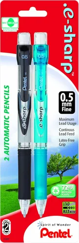 Pentel. E-Sharp - Lápiz automático, 0.020 in, barriles surtidos, paquete de 2 (AZ125BP2M-K6)