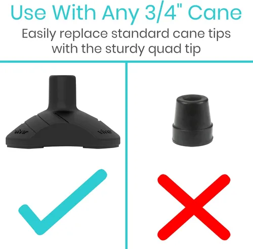 Vista 5 de Vive Punta de bastón para caminar de pie de 3/4 pulgadas, resistente repuesto cuádruple, base de pie de caña de goma todo terreno para bastones