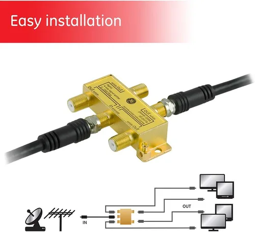Vista 2 de GE 335 - Divisor de cable coaxial digital de 2 vías, 2.5 GHz 5-2500 MHz, compatible con RG6, funciona con TV HD, satélite, Internet de alta
