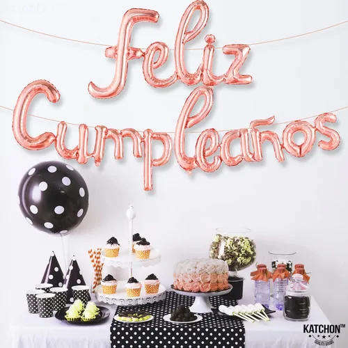 Vista 6 de KatchOn, Cartel de globos de feliz cumpleaños de oro rosa – 16 pulgadas Globos de feliz cumpleaños para decoraciones de feliz cumpleaños Globos