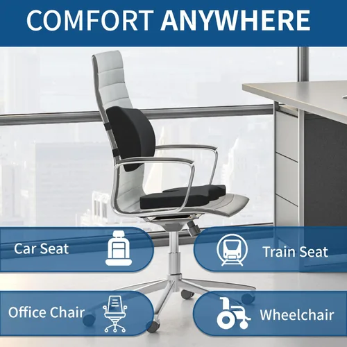 Vista 9 de Cojín de asiento de espuma viscoelástica y almohada de apoyo lumbar para silla de oficina, automóvil, silla de ruedas, almohadilla ortopédica