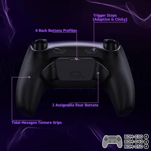 Vista 5 de eXtremeRate RISE Plus MAX Back Paddles Kit with Clicky Trigger Stops & Rubberized Grip for PS5 Controller BDM-030 040 050, Remappable Back Buttons