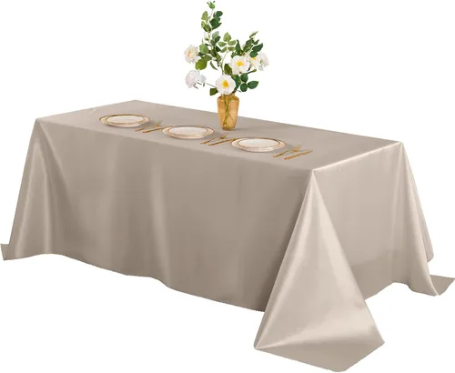 Vista 12 de Horbaunal Mantel rectangular de satén color champán de 60 x 102 pulgadas, mantel de satén brillante y sedoso, decoración de mesa suave para bodas