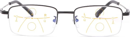 Vista 12 de LJIMI - Lentes de lectura presbípicos multienfoque progresivos, bloqueo de luz azul, medio marco, aleación de titanio, sin línea, multifocal