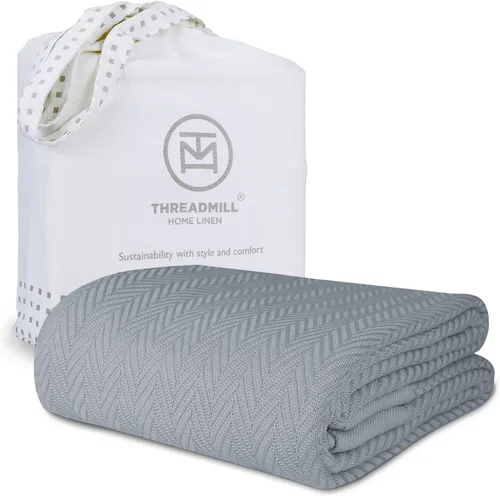 Vista 12 de Threadmill - Mantas de algodón de lujo para cama tamaño individual Manta 100% algodón para todas las estaciones para cama individual Manta
