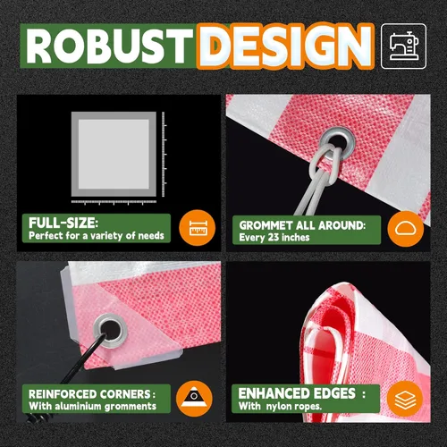 Vista 4 de RAINDEWAY Lonas de 4x8 pies, lona multiusos de poliéster a rayas de 12 mil, impermeable, con ojales y bordes reforzados, lonas rojas/blancas