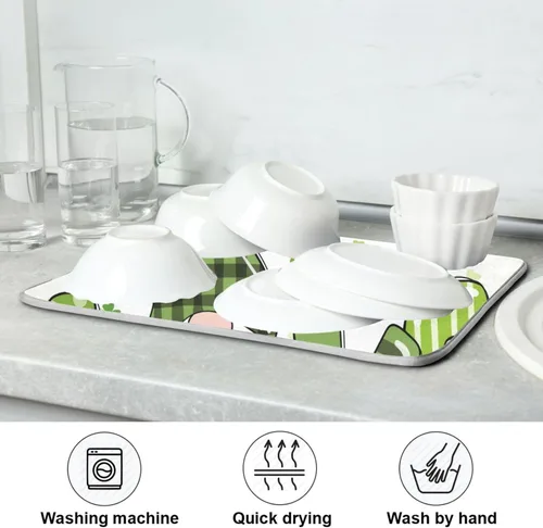 Vista 7 de Tapete de secado de platos de gnomos del día de San Patricio para encimera de cocina, tréboles, tapete de secado de microfibra, absorbente