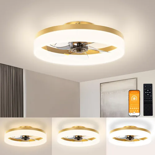 Vista 20 de VOLISUN Ventiladores de techo de perfil bajo con luces y control remoto, ventilador de techo enjaulado de 19.7 pulgadas, ventilador LED sin aspas