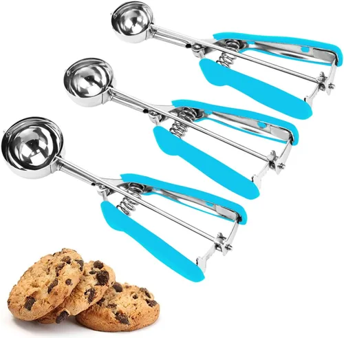 Vista 12 de Juego de Cucharas de Galletas, 3 Piezas de Cuchara de Helado, Juego de 3 Cucharas de Galletas para Hornear, Cuchara de Galletas de Acero Inoxidable