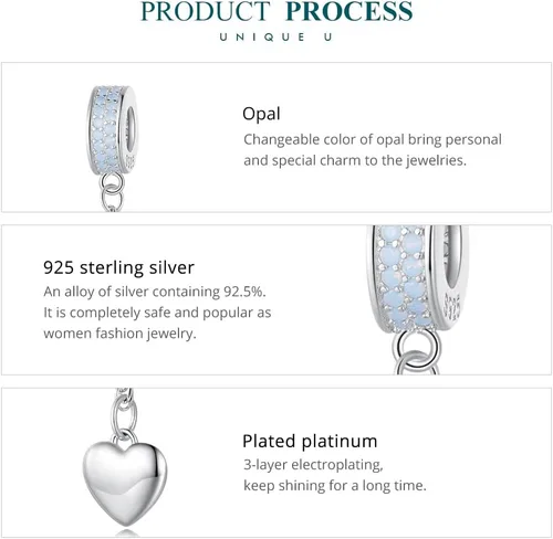 Vista 4 de Safety Chain Charms with 2 Rubber Spacer Stoppers 925 Sterling Silver Beads fit Pandora Bracelet for Women