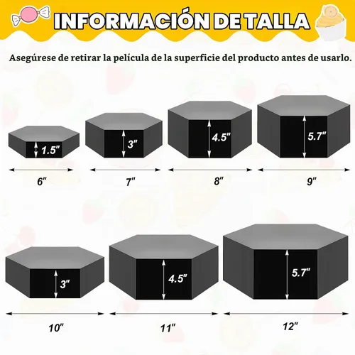 Vista 2 de Leinuosen - 7 elevadores acrílicos grandes para bufé, hexagonales de 6 a 12 Negro
