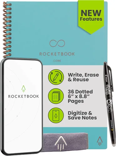 Vista 18 de Rocketbook Core - Cuaderno de espiral reutilizable, tamaño ejecutivo de 6 x 8.8 pulgadas, color negro, páginas punteadas, conectadas a