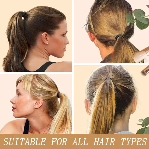 Vista 3 de KANPRINCESS 100 ligas negras para cabello grueso, bandas para cola de caballo, bandas para el cabello que no dañan las mujeres, bandas elásticas