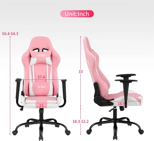 Vista 24 de Silla de videojuegos, silla de PC de altura ajustable con reposacabezas y ruedas, sillas ergonómicas de piel sintética para juegos de computadora