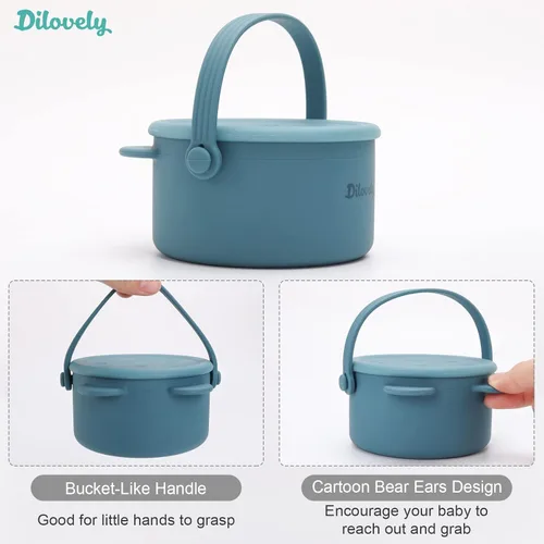 Vista 3 de Vasos de aperitivos para niños pequeños, recipientes de aperitivos para bebés, tazas de silicona para bocadillos para niños pequeños, sin derrames