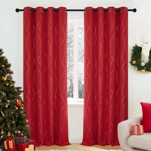 Vista 26 de Deconovo Cortinas opacas, estampado de lámina dorada, aislamiento térmico, cortinas con ojales que reducen el ruido para dormitorio y sala de estar