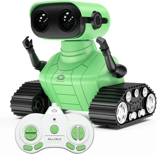 Vista 11 de ALLCELE Robot de juguete LED RC para niñas con Walkie Talkie, programación, música, demostración y función LED, juguete robot de control remoto