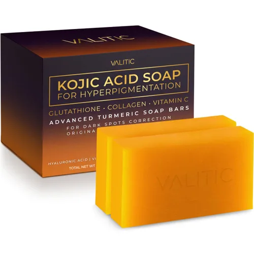 VALITIC Jabón de ácido kójico para hiperpigmentación, con glutatión, colágeno y vitamina C, barras de jabón naturales con cúrcuma, complejo japonés