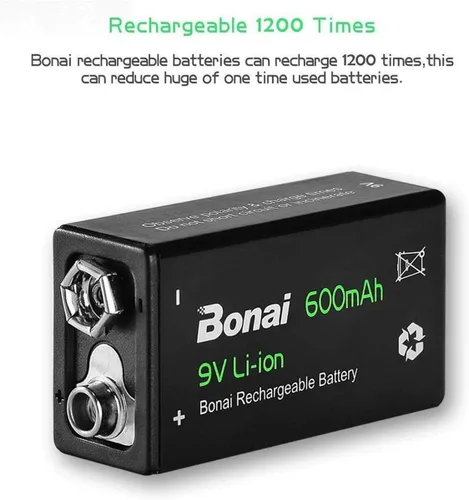 Vista 6 de BONAI Cargador de batería de 8+1 bahía con pantalla LCD para pilas recargables AA AAA NiMH NiCd 9V con baterías recargables de litio de 9 V, 600