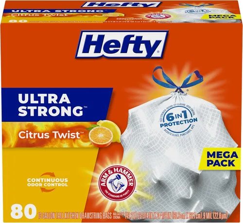 Hefty - Bolsas de basura de cocina altas y ultra fuertes, aroma Citrus Twist, 13 galones, 80 unidades