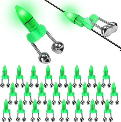 25 campanas de caña de pescar con luces de punta, alarmas de mordedura de pesca dobles para cañas de pesca, luces LED brillantes para pesca