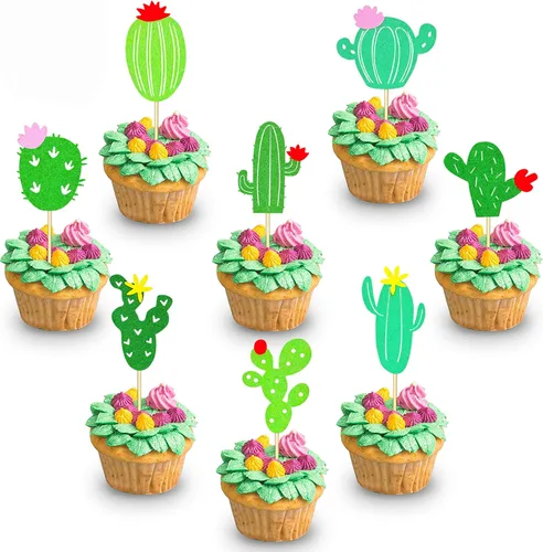 Decoración para cupcakes de cactus para cumpleaños, baby shower, suministros de fiesta, cactus, llama, decoración de tartas, 32 piezas
