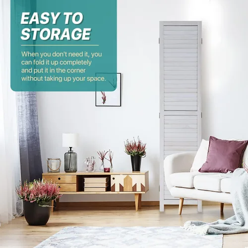 Vista 33 de Divisor de habitación plegable de 4 paneles de 69 pulgadas de alto, pantallas de privacidad portátiles de madera maciza independiente