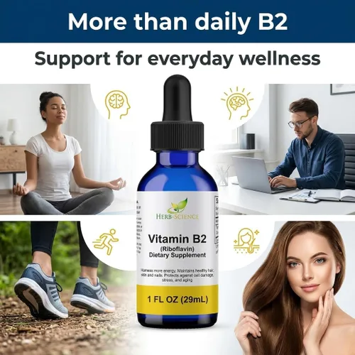 Vista 3 de Suplemento de vitamina B2, extracto líquido de gotas de riboflavina, para aliviar el dolor de cabeza, energía natural, apoyo para el cabello