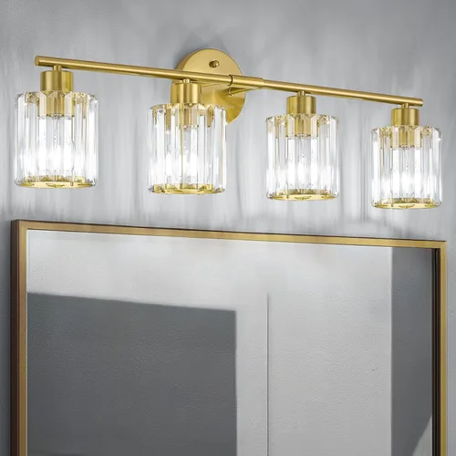 Vista 20 de Lámparas de baño de cristal, accesorios de iluminación de baño sobre el espejo, modernas luces doradas de 3 luces para espejo, baño, cocina
