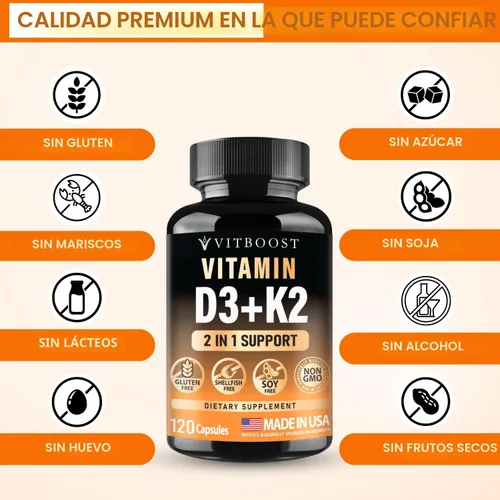 Vista 3 de VITBOOST Complejo de vitamina D3 K2 – Fácil de tragar – Vitamina D (D3) 5000 UI (125 mcg) y K2 (MK-7) 90 mcg Sin OGM Sin gluten Fabricado