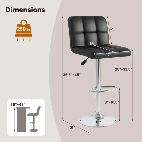 Vista 3 de Taburete de bar giratorio ajustable de cuero PU Taburetes de bar Bistro Pub Silla Contador Taburete de bar (negro)