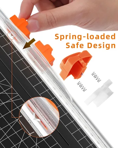 Vista 3 de Firbon Cuchilla de repuesto para cortador de papel con diseño de protección automática de seguridad para recortadora de papel A4 en blanco y negro