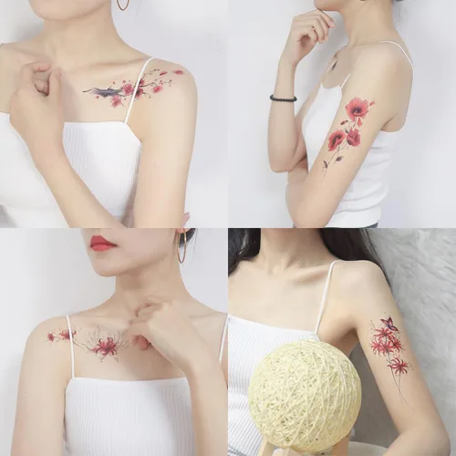 Vista 7 de 10 tatuajes temporales con forma de flor y 7 tatuajes temporales RKL-AM-A1