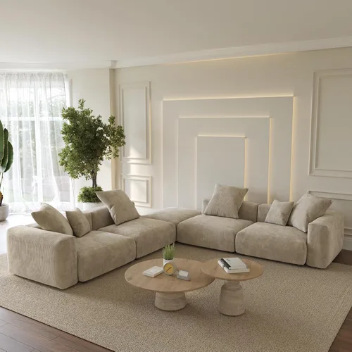 Vista 42 de WJShome Cloud Couch Sofá Seccional Modular, Sofá en Forma de L de 102 pulgadas con Otomana, Sofá de Pana Beige de 3 Asientos, Sofá Seccional