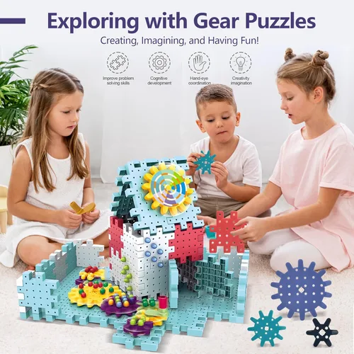 Vista 3 de Gear Toys Bloques de construcción entrelazados, juego de 150 juguetes de construcción de ingeniería educativa, kits STEM de construcción creativa